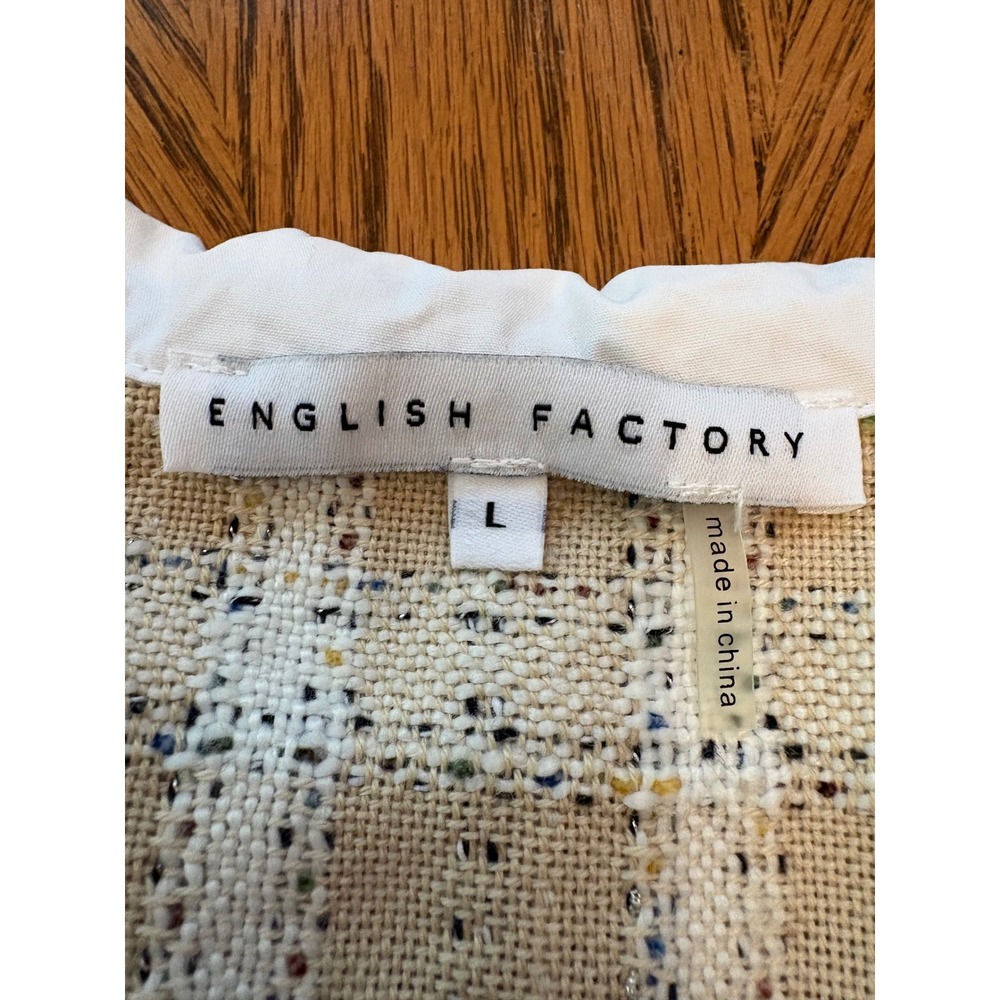 English Factory Tweed Plaid Peter Pan Collar Layered Top Tan Blue Multi Size L - Picture 5 of 8
